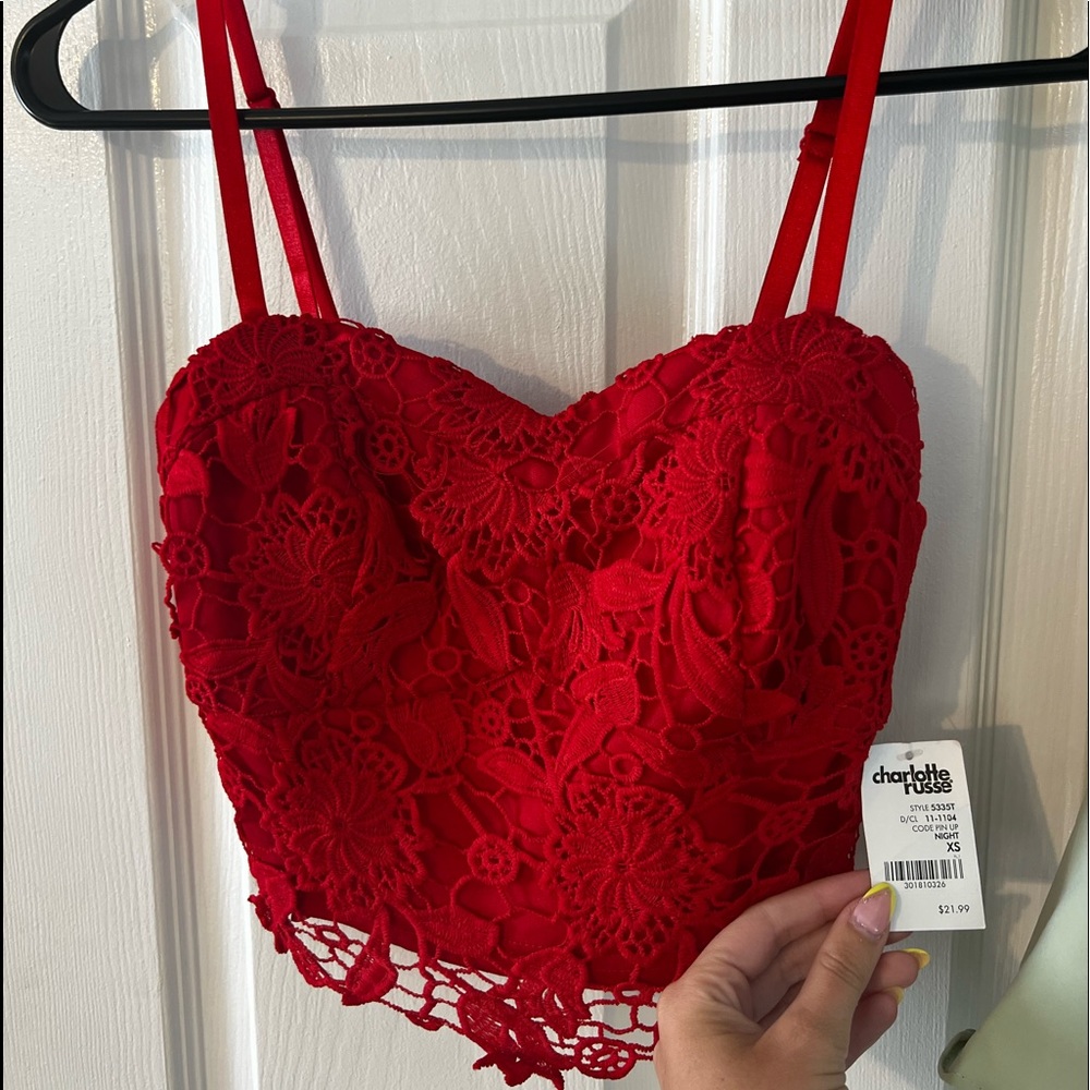 Brand new with tags Charlotte Russe red lace crop top
